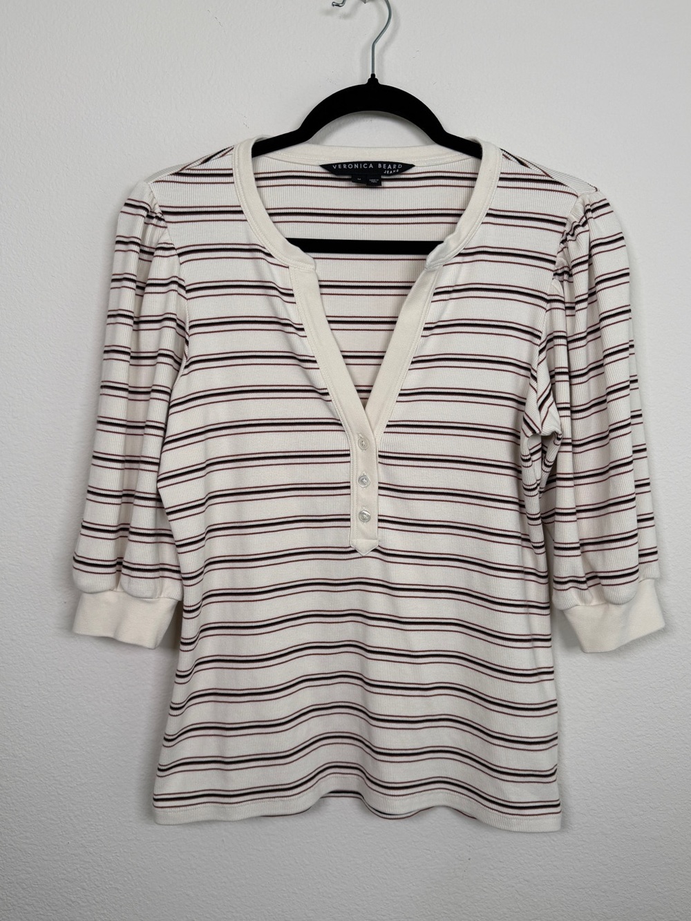 Veronica Beard Amity Striped Puff Sleeve Top Size Medium